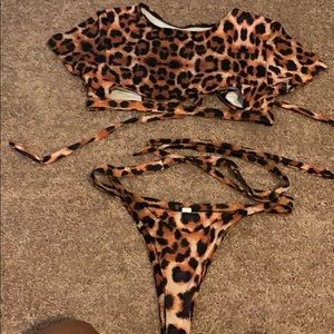 CHEETAH PRINT CUT OUT TIE UP SWIMSUIT